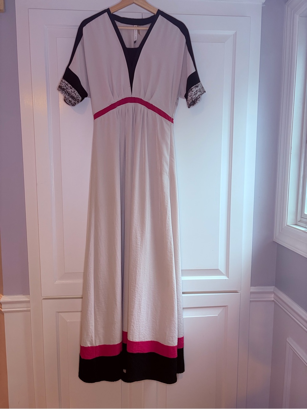 Sachin + Babi Cream Maxi Dress with Black and Pink Accents